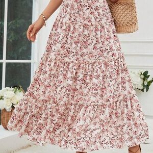 SHEIN Pink Tiered A-Line Maxi Skirt